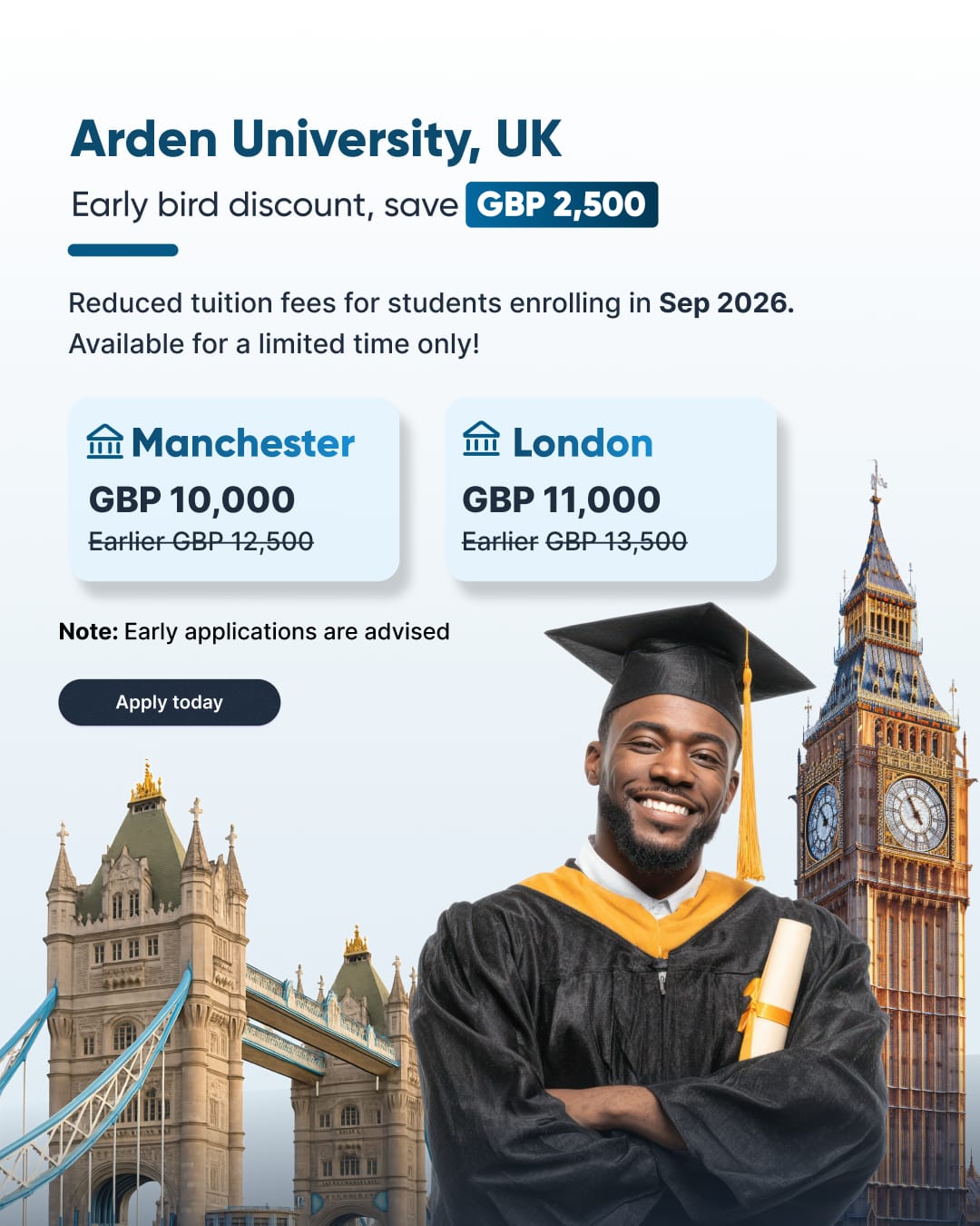 Arden University UK early-bird tuition offer for September 2026